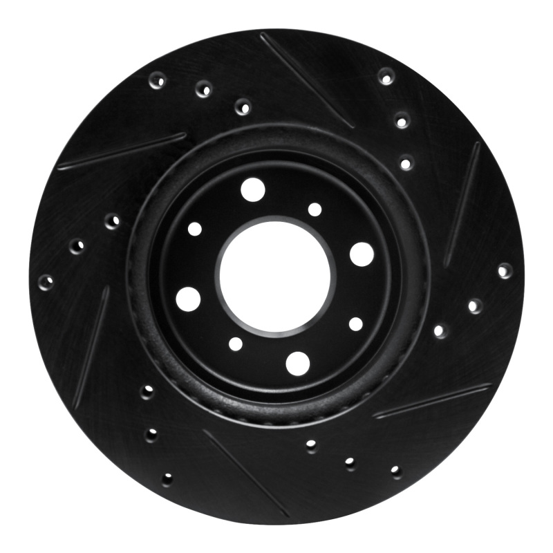 Honda Fit Brake Rotor (1) - Front Left - R1 Concepts - Drilled & Slotted - Black - `15-`20